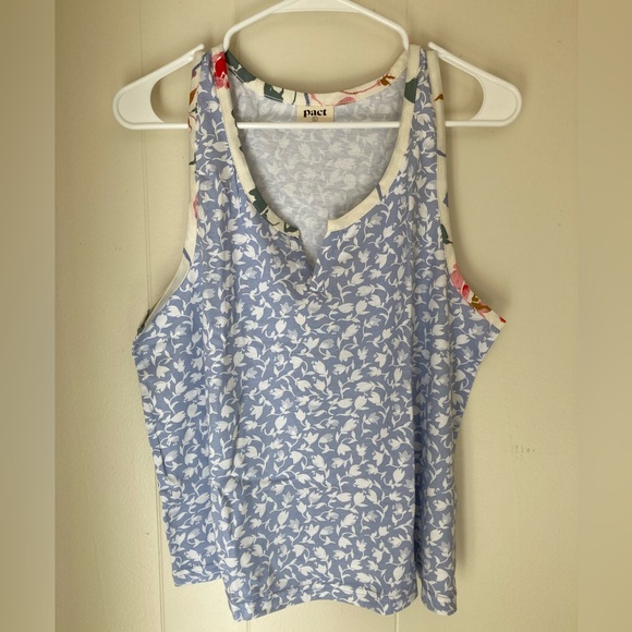 NWOT Pact Organic Cotton Staycation Blue and white Sleep Tank Top Large L - Picture 8 of 11